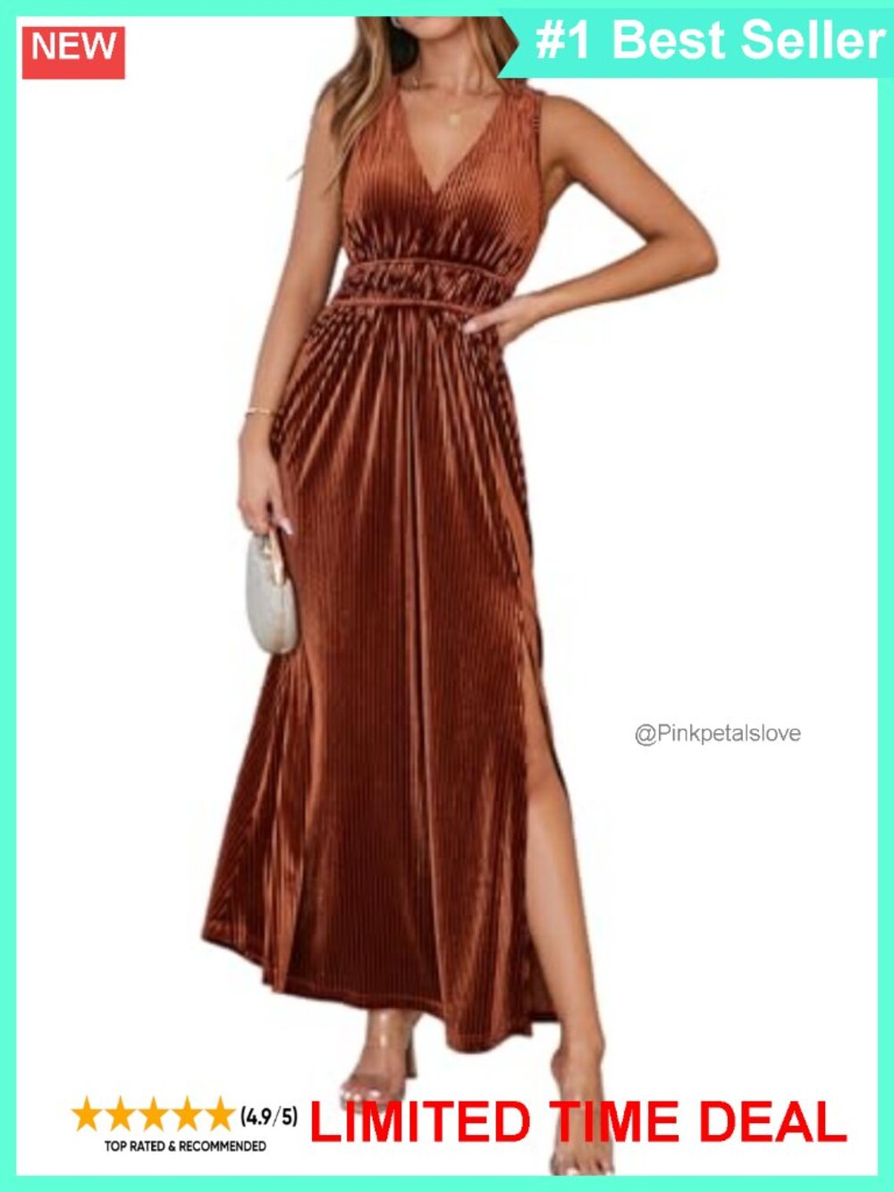 Sleeveless Velvet Maxi Dress High Slit Formal Wedding Guest Cocktail